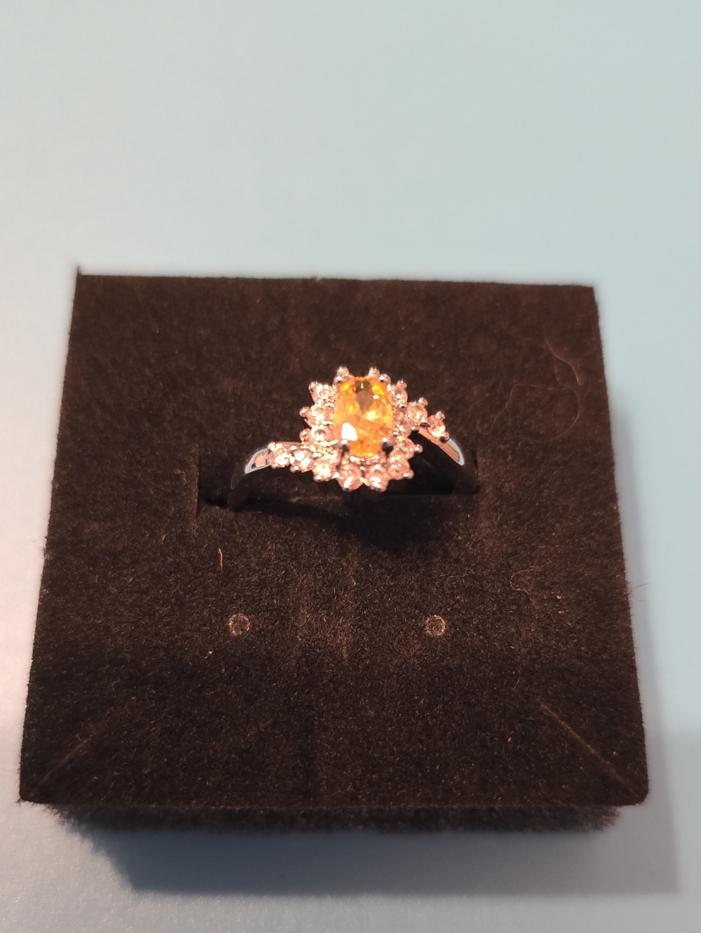 Yellow Oval Halo Cocktail Sterling Silver Ring - Women Jewelry